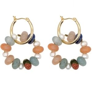 Multi Coloured Gemstone and Pearl Beaded Hoop Earrings